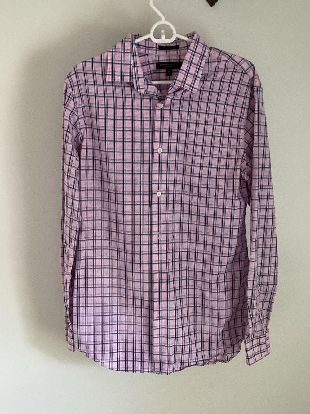 Banana Republic Pink Plaid Long-Sleeve Dress Shirt